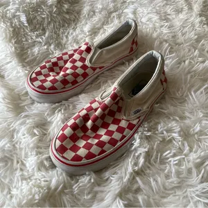 Vans red crème checkered slip ons thumbnail 1