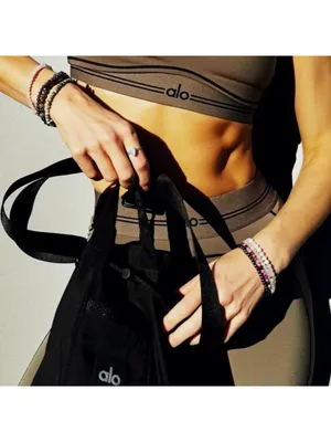 Alo Airbrush Heart Throb Bra Olive Tree Black Stripe Padded Sports Crop Bralette thumbnail 6