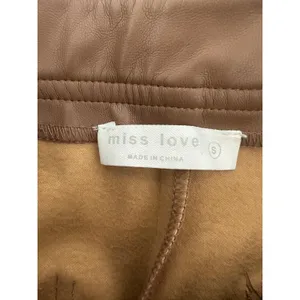 Miss Love Vegan Faux Leather Pants Women Small Brown Wide Leg Chic Neutral Crop thumbnail 4