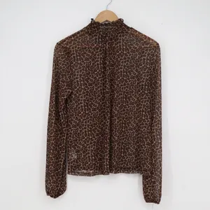 Wild Fable Brown Leopard Print Sheer Mesh Smocked Mock Neck Blouse Large L thumbnail 4