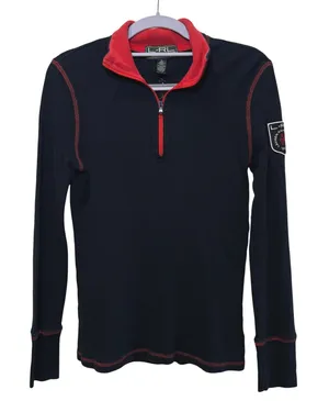 Lauren Ralph Lauren Active‎ Womens Black Waffle Knit Quarter Zip Pullover Small thumbnail 1