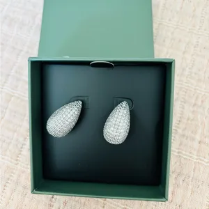 Jewels by Sunaina Silver Pave‎ Teardrop Stud Earrings thumbnail 3