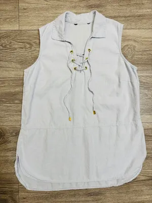 Minimalist Linen Blend Womens Tunic Top Size M Light Blue Lace Up Sleeveless‎ thumbnail 1