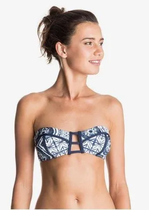 Roxy NWT  Visual Touch Bandeau bikini top- Large Blue thumbnail 3