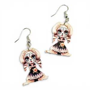 Boutique Day of the Dead Sugar Skull Doll Dangle Earrings thumbnail 3