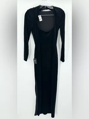 Express NWT‎ Black Velvet Maxi Dress Open Scoop Back Size Small Women's thumbnail 2