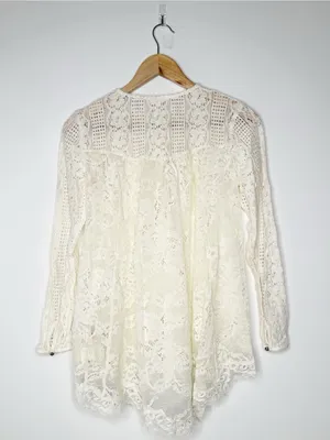 Anthropologie Floreat Cream Lace Henley Top Size 6 thumbnail 7