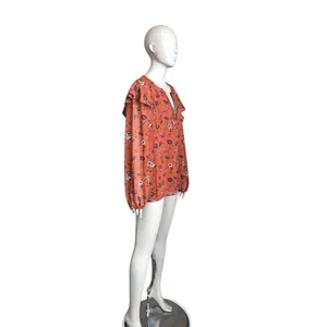 Loft Orange and Blue Flower Patterned Blouse thumbnail 3