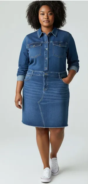 ANA Denim Long Sleeve Dress with Fringed Hem size XXL NEW thumbnail 1
