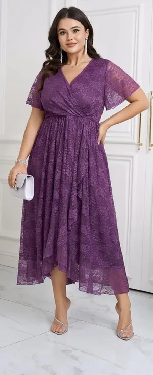 Scomchic Stretch Lace Midi Dress Purple Women’s Large thumbnail 1