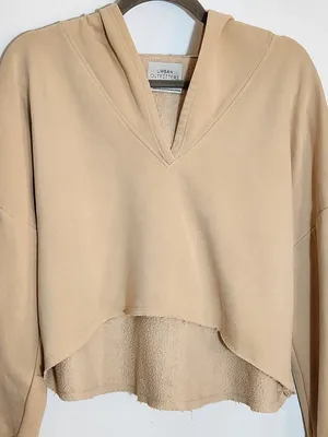 Urban Outfitters Cream Oversized Cropped Hoodie Sweatshirt Size Small thumbnail 2