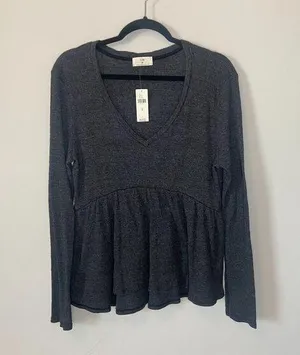 T.la Anthropologie Long Sleeve Black Peplum Shirt Sz Medium thumbnail 1