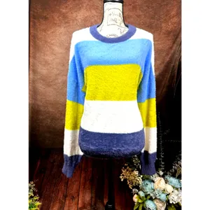 Oversized Bright Fluffy Soft Knit Collar Cuffs Aerie Flurry Crew Sweater L thumbnail 2