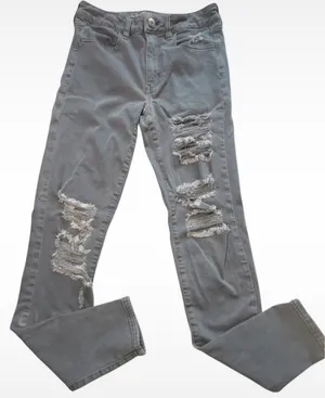 American Eagle Grey Distressed Skinny Jeans Super Stretch X Size 6 Regular thumbnail 2