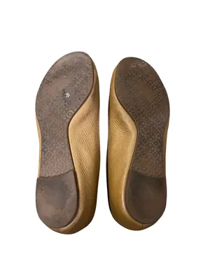 Tory Burch Reva Women’s 8.5 Royal Tan / Gold Metallic Leather Ballet Flats Used thumbnail 7