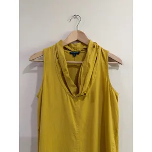 For Cynthia Mustard Yellow Linen Blend Cowl Neck Tulip Hem Midi Dress‎ Small thumbnail 7