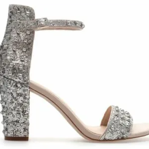 Zara 40 Silver Studded Block Heel Sandals thumbnail 1