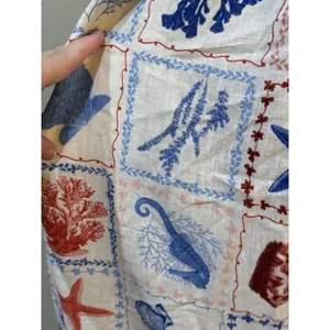 Nobody's Child Nova Print Puff Sleeve Maxi Dress Nautical Linen‎ Beach Shells thumbnail 7