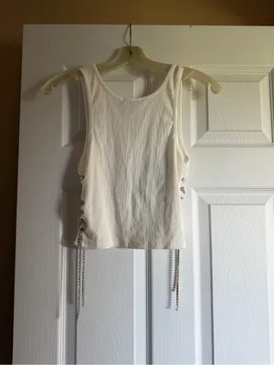 Forever 21 White 'Cowgirl Dreams' Rhinestone Lace-Up Crop Tank thumbnail 3