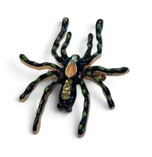 Black Green Spider Brooch Rhinestone Enamel Gold Tone Halloween Costume Pin thumbnail 1