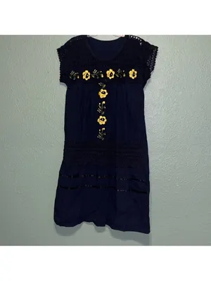 Vintage floral embroidered black dress embroidered yellow flowers Cottagecore thumbnail 2