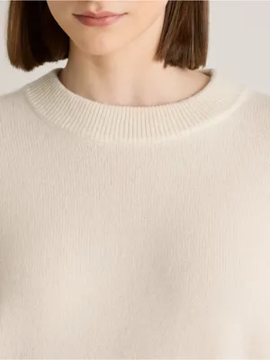 Quince Mongolian Cashmere Oversized Crewneck Sweater in Cream thumbnail 2