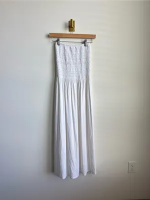 Bleusalt Strapless Smocked Midi Maxi Dress White Micromodal Size 1 Small thumbnail 6