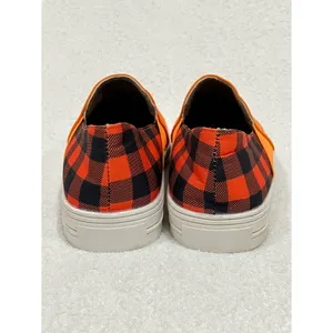 Orange Pumpkin “It’s Fall Y’all” Buffalo Plaid Canvas Slip On Sneakers Size 9.5 thumbnail 6