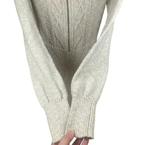Free People Mont Blanc Mini Dress Cable‎ Knit Zip Quiet Luxury Bodycon M Oatmeal thumbnail 10