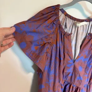 Marie Oliver Kara Purple Floral Tiered Cotton Mini Dress Flutter Sleeve Medium‎ thumbnail 4