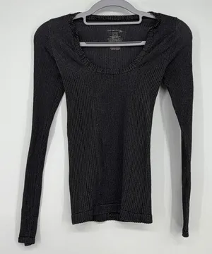 Intimately‎ Free People Black White Micro Print Scoop Neck Long Sleeve Top L/XL thumbnail 1