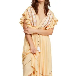 NWT Free People Will Wait For You Midi Dress Embroidered Ruffles Beach Small thumbnail 5