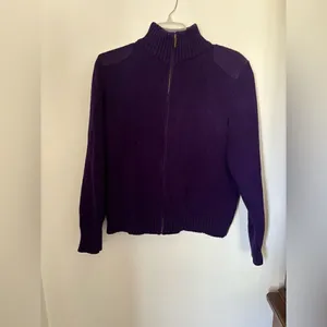 Lauren Ralph Lauren Cotton Sweater Purple Full Zip Turtleneck Large thumbnail 6