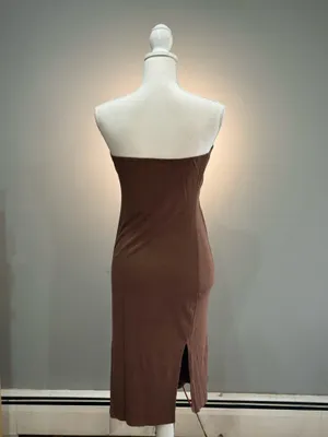 Brown Unbranded Ribbed Strapless Midi Dress Size L EUC thumbnail 2