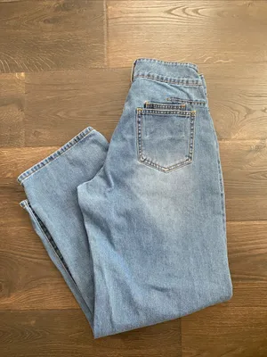 SHEIN High Rise Barrel Leg Jeans Patch Pocket Curved Seam Size 27 thumbnail 5