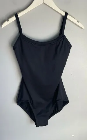 Capezio Black‎ Bodysuit Scoop Neck Spaghetti Strap Snap Crotch Size L with Bra thumbnail 1