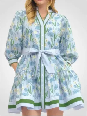 Entro Floral Print Mini Dress in Baby Blue Size S thumbnail 1
