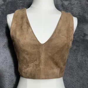 Olivaceous Crop‎ Top Womens Medium Tan Brown Faux Suede V-Neck Full Back Zip thumbnail 1