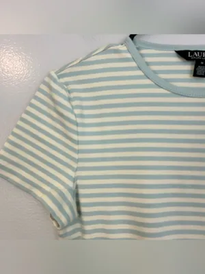 Ralph Lauren Black Label Striped Stretch Cotton Crewneck Tee Blue/Ivory Medium thumbnail 4