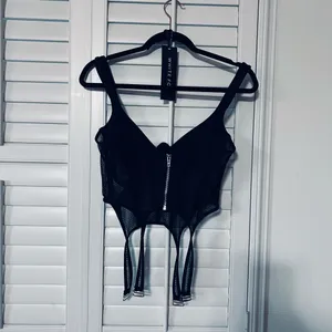 NWOT White Fox Boutique Black Mesh Corset Top thumbnail 3
