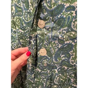 Vintage Handmade Green‎ Paisley Shirt Dress Short Sleeve Pleated A-Line Midi thumbnail 3