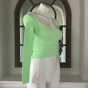 NEW Free People Meg Rib Long Sleeve Cropped Top in Lt Green Size M/L New w/o Tag thumbnail 3