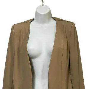 Mina Self Women Khaki Tan Open Front Collarless Blazer Jacket XX005S Size S NWT thumbnail 4