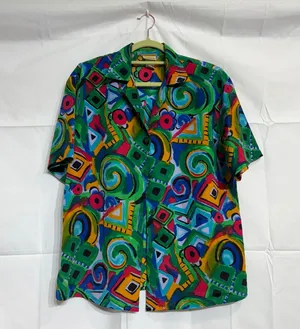 Nicola Green Geometric Vintage Button Down Sz 10 thumbnail 2