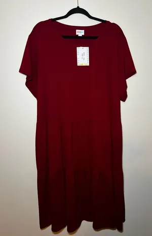 LuLaRoe Ariel Burgundy Tiered Short Sleeve Dress thumbnail 1