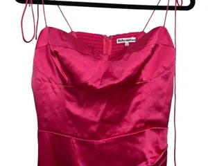 NEW NWT Reformation Marguerite 100% Silk Midi Dress In Flambe Bright Pink thumbnail 5