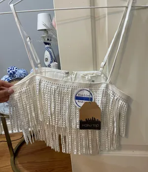 Boutique Fringe crop top white size small thumbnail 1