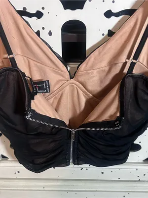 Forever 21 Women’s S Black Sheer Mesh Ruched Cami Top Zip Front Corset Style thumbnail 5