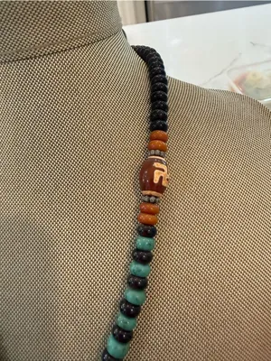 Handmade Unique Handcrafted Turquoise and Brown Beaded Buddhism Pendant Necklace thumbnail 3