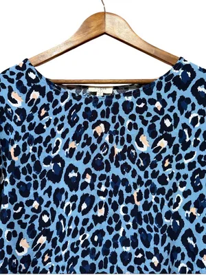 Umgee Blue Leopard Print Women’s Tunic Top - Lightweight Relaxed Fit Pockets thumbnail 2